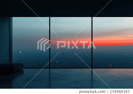 Futuristic living room with panoramic city view Futuristic living room with panoramic city view 139566161