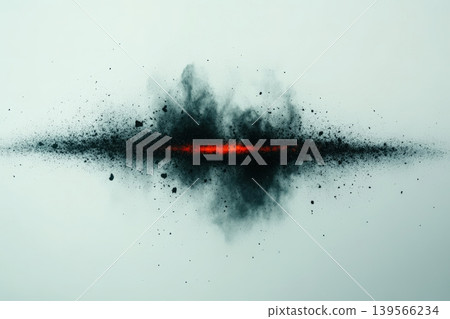Straight line of black dust with red hot beam breaking apart Straight line of black dust with red hot beam breaking apart 139566234
