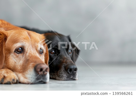Two dogs resting peacefully in cozy indoor setting Two dogs resting peacefully in cozy indoor setting 139566261