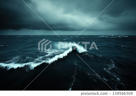 Stormy ocean waves crashing under ominous clouds Stormy ocean waves crashing under ominous clouds 139566309