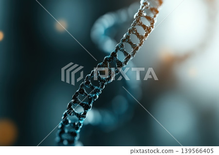 Transparent dna helix structure in scientific background 139566405