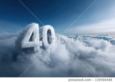 Typography of number forty made with a cloud in the bright blue sky 139566486