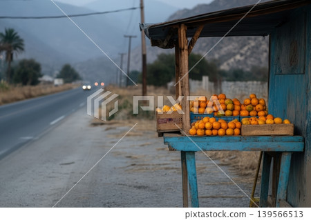 Roadside fruit stand displays oranges in the Mountains of Southern California 139566513