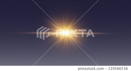 Golden light effect creating a starburst with illuminating rays and horizontal lens flare Golden light effect creating a starburst with illuminating rays and horizontal lens flare 139566536