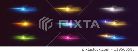Collection of light rays and lens flares creating dazzling optical effects Collection of light rays and lens flares creating dazzling optical effects 139566595