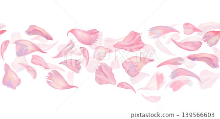 Seamless border of watercolor pink peony petals. Romantic floral arrangement perfect for invitations, banners, feminine branding, beauty packaging, greeting cards, and delicate stationery projects 139566603