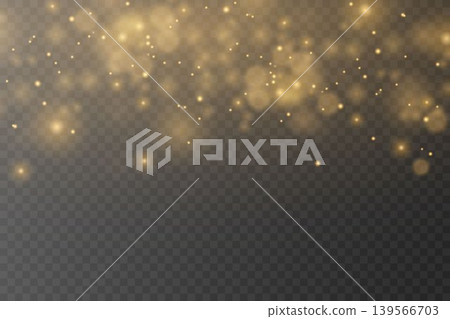 Golden glowing bokeh lights creating sparkling festive dust overlay on transparent background Golden glowing bokeh lights creating sparkling festive dust overlay on transparent background 139566703