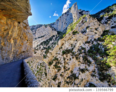 Driving through the amazing Gorges de Galamus, Aude, Eastern Pyrenees, Languedoc Roussillon, France. Driving through the amazing Gorges de Galamus, Aude, Eastern Pyrenees, Languedoc Roussillon, France. 139566799