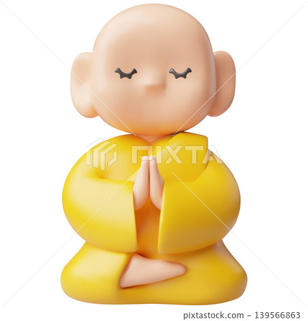 Buddhist monk in meditation pose with raised hand vector cartoon 3D plastic style, Buddhism religious ceremony 139566863