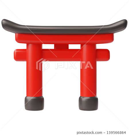 Japanese red Torii gate 3D vector icon, volume oriental world attraction, Asian traditional architecture arch entrance 139566864
