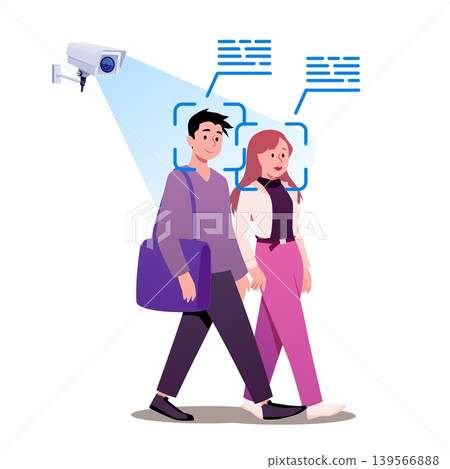 CCTV surveillance camera face scanning people, facial recognition system, person identification, security verification CCTV surveillance camera face scanning people, facial recognition system, person identification, security verification 139566888