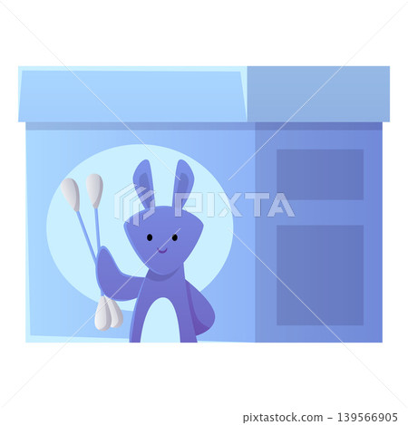 Blue baby cotton swab packaging with a bunny and a closed lid. 139566905