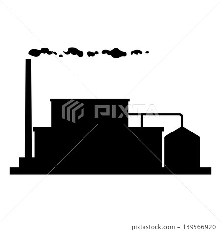 Black silhouette of a factory building with smoke emanating from the chimney. Black silhouette of a factory building with smoke emanating from the chimney. 139566920
