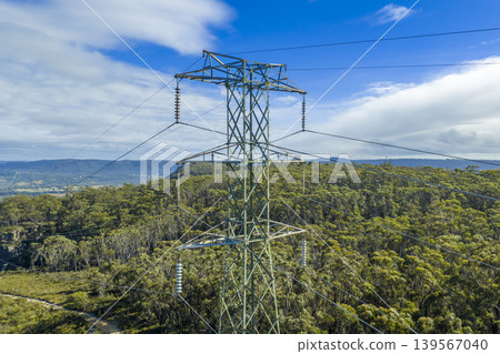 The top section of an electrical transmission tower in the Blue Mountains The top section of an electrical transmission tower in the Blue Mountains 139567040