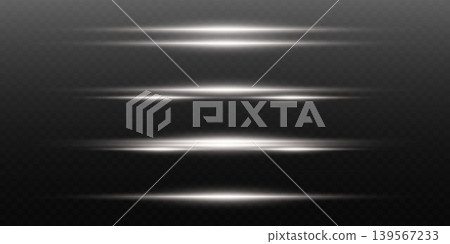 White horizontal light effects glowing on dark background, creating luminous lines White horizontal light effects glowing on dark background, creating luminous lines 139567233