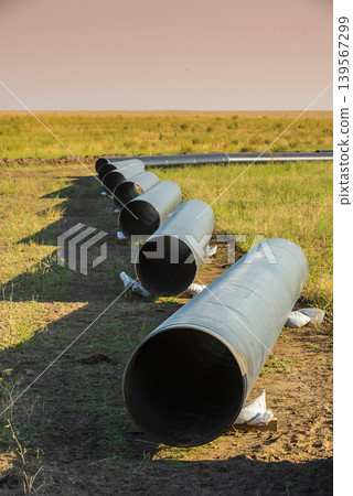Gas pipeline construction, La Pampa province , Patagonia, Argentina. 139567299