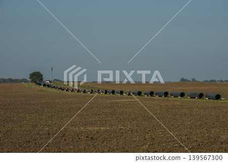 Gas pipeline construction, La Pampa province , Patagonia, Argentina. Gas pipeline construction, La Pampa province , Patagonia, Argentina. 139567300