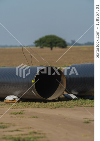 Gas pipeline construction, La Pampa province , Patagonia, Argentina. Gas pipeline construction, La Pampa province , Patagonia, Argentina. 139567301