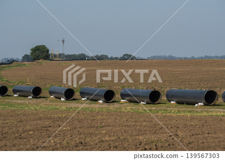 Gas pipeline construction, La Pampa province , Patagonia, Argentina. Gas pipeline construction, La Pampa province , Patagonia, Argentina. 139567303