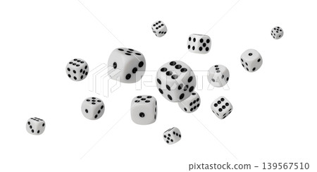 White game dice with black dots White game dice with black dots 139567510