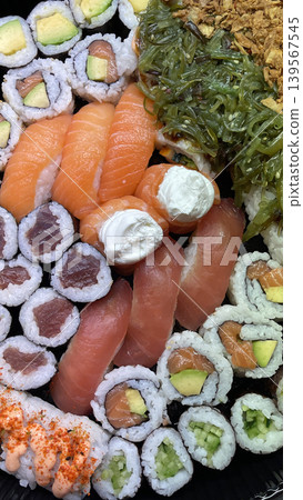 Assorted Sushi Platter Japanese Cuisine Close Up Assorted Sushi Platter Japanese Cuisine Close Up 139567545