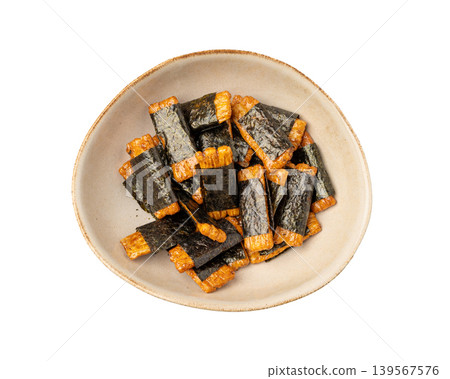 Senbei isolated, kaki no tane rice crackers, japanese crispy snack, sembei, okaki with wasabi, nori 139567576