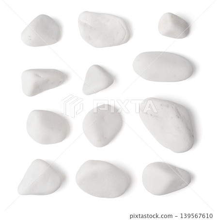 White marble pebble, decorative garden stone isolated White marble pebble, decorative garden stone isolated 139567610