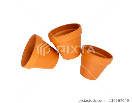 Empty terracotta flower pots, clay garden vase, brown ceramic plant container, garden pottery earthenware Empty terracotta flower pots, clay garden vase, brown ceramic plant container, garden pottery earthenware 139567649