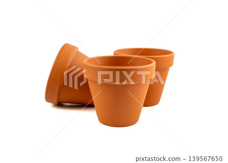 Empty terracotta flower pots, clay garden vase, brown ceramic plant container, garden pottery earthenware Empty terracotta flower pots, clay garden vase, brown ceramic plant container, garden pottery earthenware 139567650