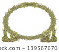 Watercolor wheat and hay frame in a soft oval shape with empty center. Natural botanical style and muted tones make it ideal for text placement, invitations, packaging, branding, and organic product d 139567670