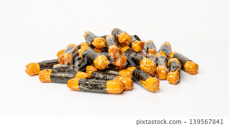 Senbei isolated, kaki no tane rice crackers, japanese crispy snack, sembei, okaki with wasabi, nori Senbei isolated, kaki no tane rice crackers, japanese crispy snack, sembei, okaki with wasabi, nori 139567841