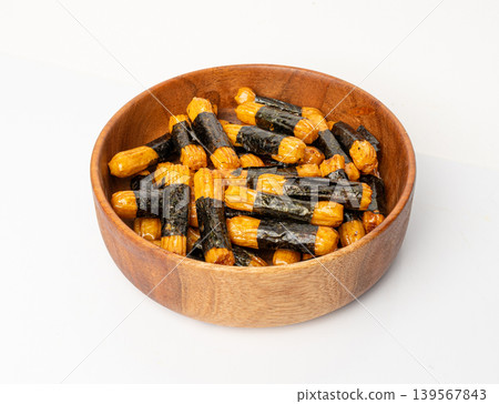 Senbei isolated, kaki no tane rice crackers, japanese crispy snack, sembei, okaki with wasabi, nori 139567843