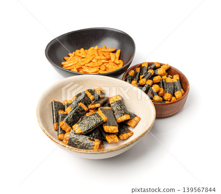 Senbei isolated, kaki no tane rice crackers, japanese crispy snack, sembei, okaki with wasabi, nori Senbei isolated, kaki no tane rice crackers, japanese crispy snack, sembei, okaki with wasabi, nori 139567844