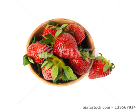 Fresh strawberry isolated, whole ripe straw berry, red juicy imperfect strawberri with green leaves 139567934