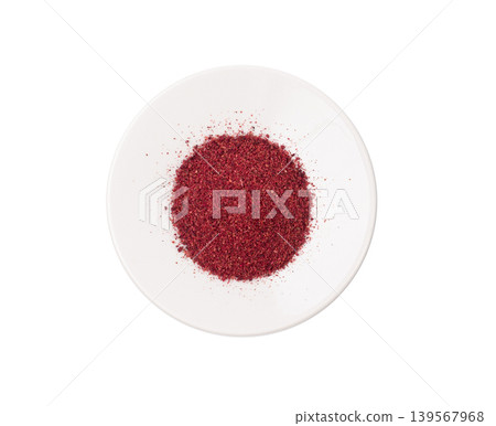 Sumac Powder Isolated, Red Sumach Ground Seasoning, Dry Sumak, Crushed Typhina Seeds Sumac Powder Isolated, Red Sumach Ground Seasoning, Dry Sumak, Crushed Typhina Seeds 139567968