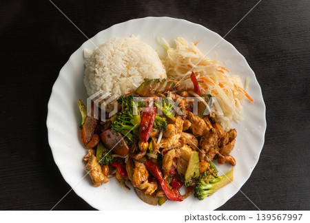 Kung Pao Cashew Chicken Closeup, Thai Stir-fried Chicken Fillet Kung Pao Cashew Chicken Closeup, Thai Stir-fried Chicken Fillet 139567997