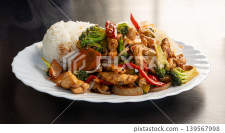 Kung Pao Cashew Chicken Closeup, Thai Stir-fried Chicken Fillet Kung Pao Cashew Chicken Closeup, Thai Stir-fried Chicken Fillet 139567998