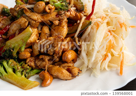Kung Pao Cashew Chicken Closeup, Thai Stir-fried Chicken Fillet Kung Pao Cashew Chicken Closeup, Thai Stir-fried Chicken Fillet 139568001