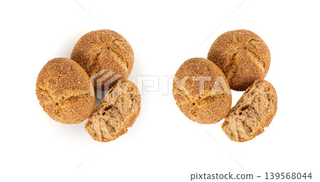 Brown rye bun isolated, round bread 139568044