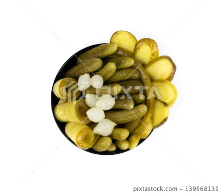 Pickled sliced cucumbers, fermented food, marinated canned vegetables, gherkins, pickles Pickled sliced cucumbers, fermented food, marinated canned vegetables, gherkins, pickles 139568131