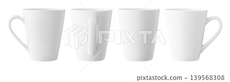 set of white cups for tea or coffee on isolated white background 139568308