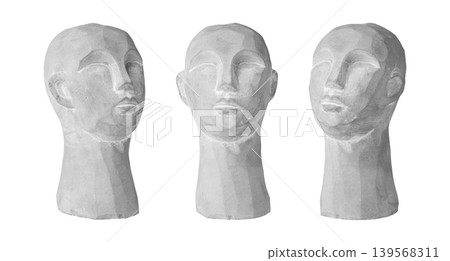 set plaster head gray for decoration on an isolated white background set plaster head gray for decoration on an isolated white background 139568311
