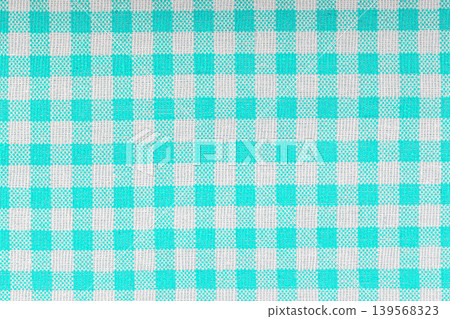 Blue and white checkered, pattern, design, cotton fabric for sewing, texture background 139568323