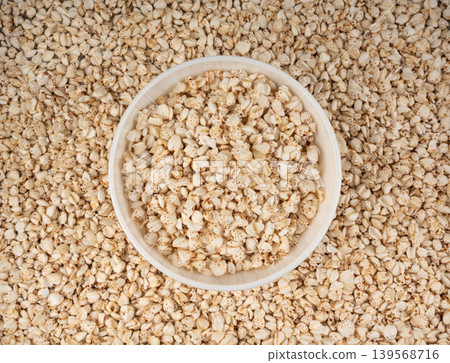 Puffed buckwheat textured background Puffed buckwheat textured background 139568716