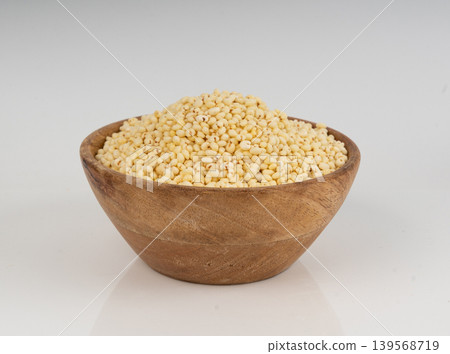 Puffed millet isolated, crispy cereal breakfast, ancient healthy food Puffed millet isolated, crispy cereal breakfast, ancient healthy food 139568719