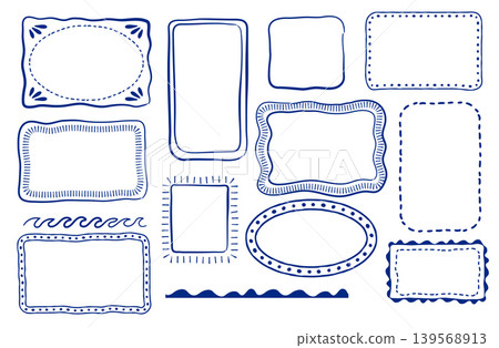 Blue vintage hand drawn frames and decorative borders collection for stickers, cards and labels Blue vintage hand drawn frames and decorative borders collection for stickers, cards and labels 139568913