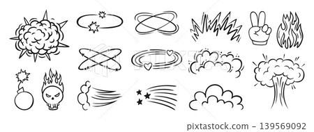 Comic cartoon effect collection doodle explosions emotion energy sign skull bomb explosion dizzy art Comic cartoon effect collection doodle explosions emotion energy sign skull bomb explosion dizzy art 139569092