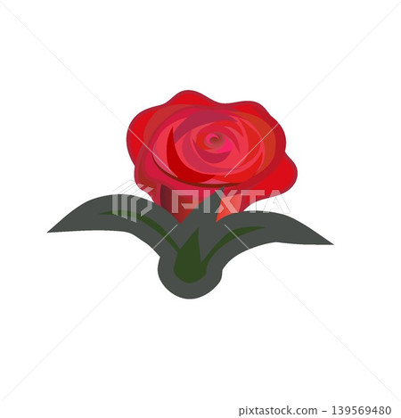 An illustration of a red rosebud beginning to bloom. 139569480
