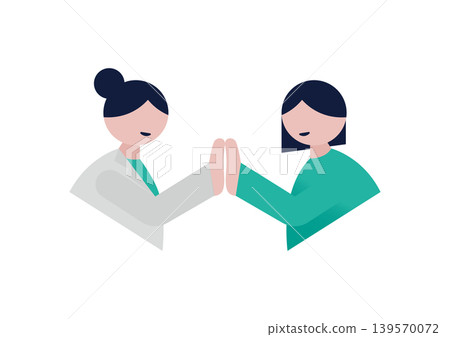 Vector illustration of a female patient high-fiving a female doctor. Vector illustration of a female patient high-fiving a female doctor. 139570072