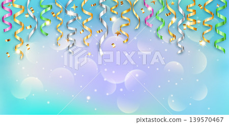 Colorful ribbons and stars on gradient background. 139570467